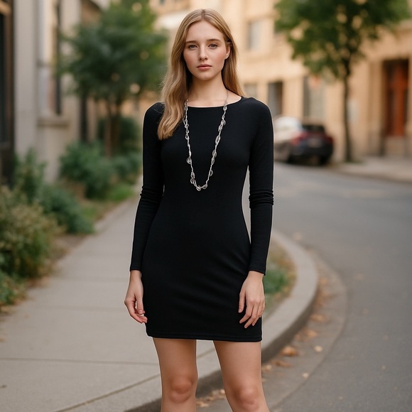 Piko Solid Black Bodycon Dress Small - Picture 1 of 8
